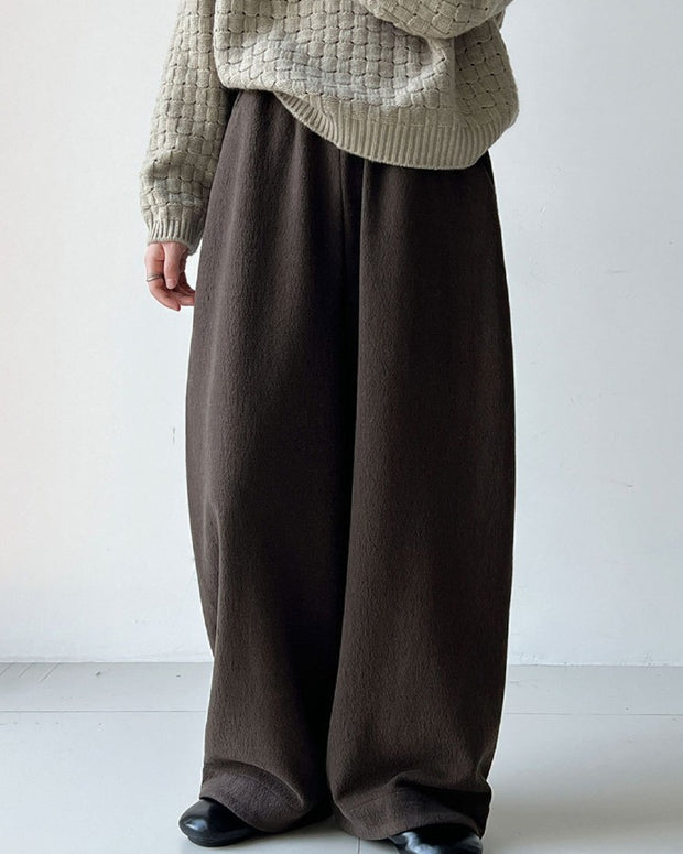 裏起毛 ワイドパンツ レディース ゆったり 体型カバー ウエストゴム 楽ちん 暖かい ボトムス カジュアル シンプル 秋冬コーデ リラックスパンツ フレアシルエット おしゃれ 大人女子 デイリーに使える ID2317