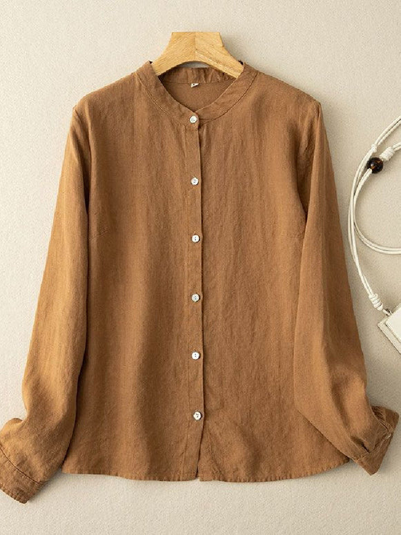 5色展開 綿麻 シャツ レディース 長袖 羽織り シンプル 無地 体型カバー ゆったり カジュアル コーデ 春秋 新作 ID1514