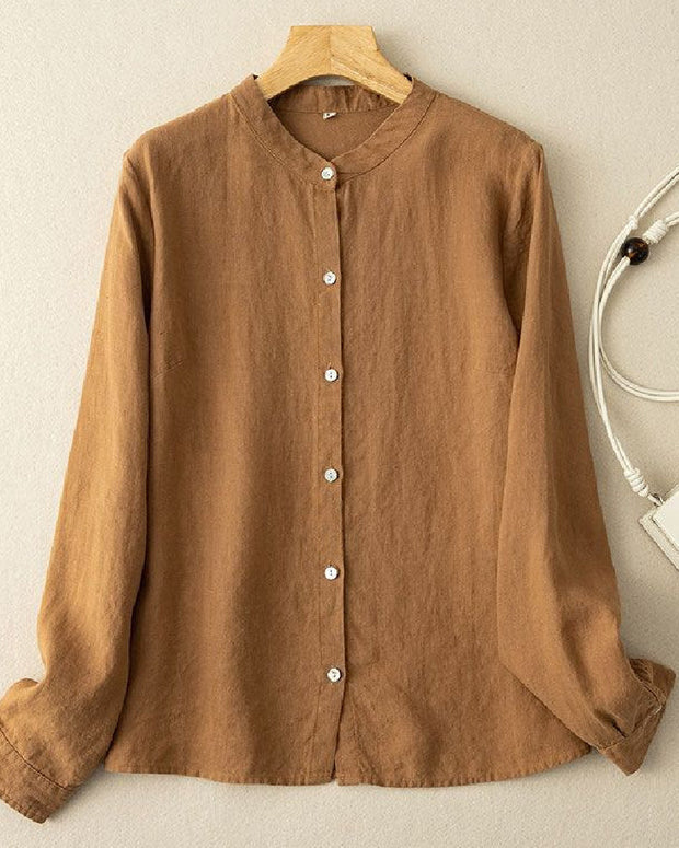5色展開 綿麻 シャツ レディース 長袖 羽織り シンプル 無地 体型カバー ゆったり カジュアル コーデ 春秋 新作 ID1514