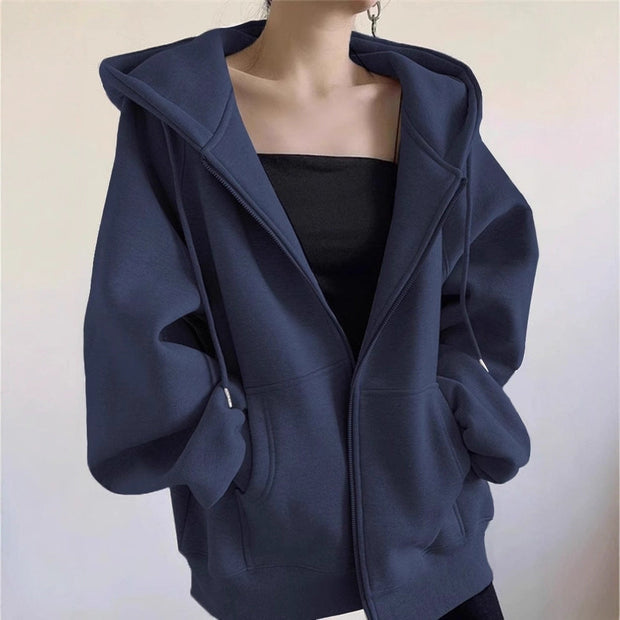 3色展開 ジップアップ パーカー レディース フーディー スウェット アウター 長袖 ゆったり シンプル 無地 カジュアル 通勤 通学 デイリー 秋冬 新作 人気 ID1876