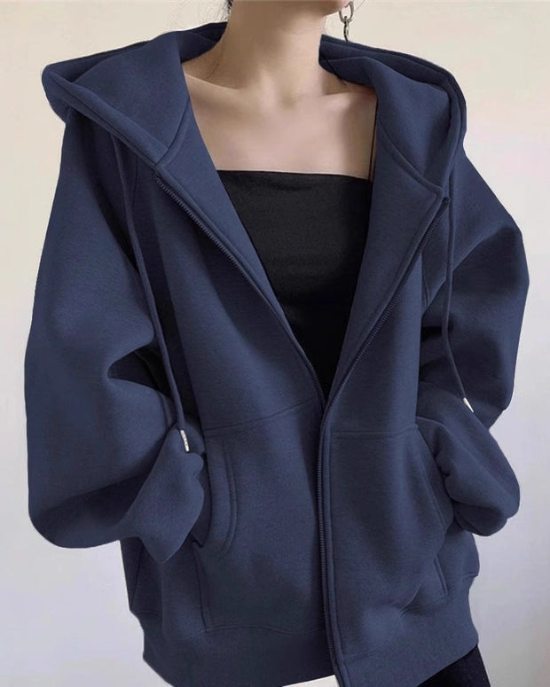 3色展開 ジップアップ パーカー レディース フーディー スウェット アウター 長袖 ゆったり シンプル 無地 カジュアル 通勤 通学 デイリー 秋冬 新作 人気 ID1876