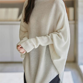 ニットセーター レディース ゆったり シンプル 無地 長袖 前後差デザイン 体型カバー 大人 きれいめ カジュアル 暖かい 秋冬 新作 ID2162