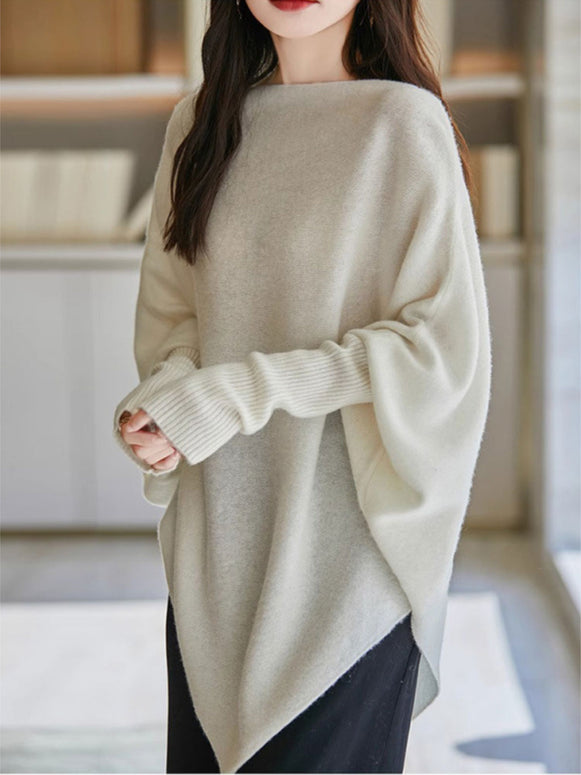 ニットセーター レディース ゆったり シンプル 無地 長袖 前後差デザイン 体型カバー 大人 きれいめ カジュアル 暖かい 秋冬 新作 ID2162