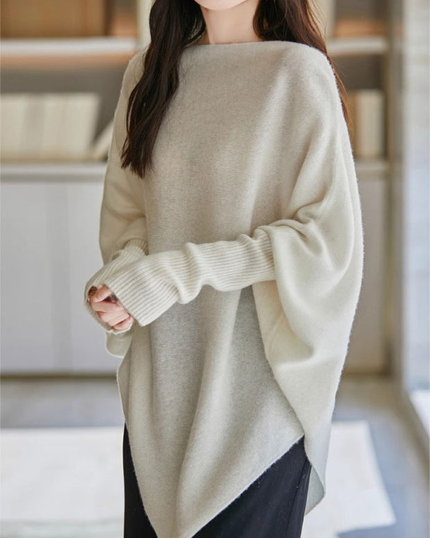 ニットセーター レディース ゆったり シンプル 無地 長袖 前後差デザイン 体型カバー 大人 きれいめ カジュアル 暖かい 秋冬 新作 ID2162