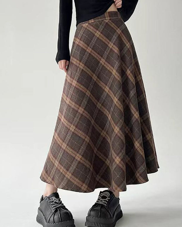 チェック柄 ロングスカート レディース 秋冬 フレアスカート ウエストゴム Aライン マキシ丈 体型カバー 大人カジュアル ナチュラル 通勤 通学 デイリー コーデ ID1715