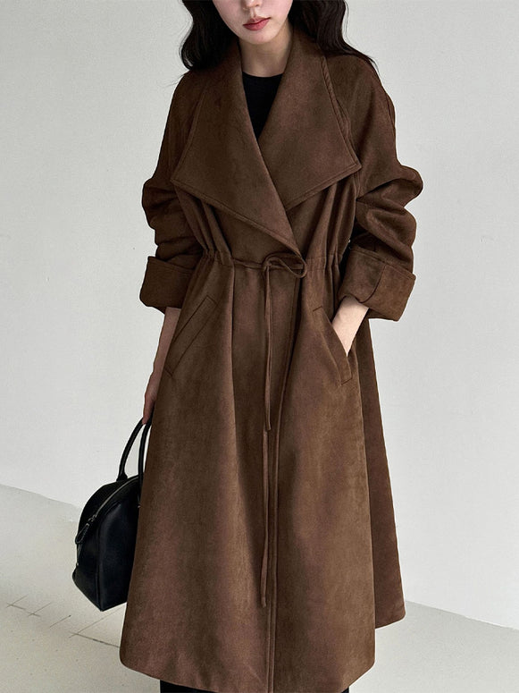 上品 スエード調 ロングコート レディース ゆったり ベルト付き 大人きれいめ アウター 秋冬 コーデ ID2301
