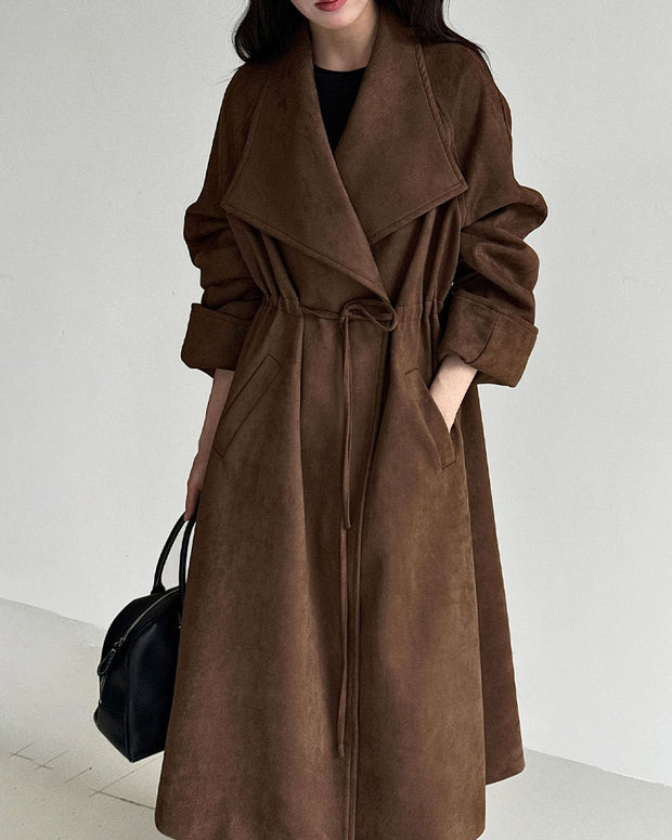 上品 スエード調 ロングコート レディース ゆったり ベルト付き 大人きれいめ アウター 秋冬 コーデ ID2301