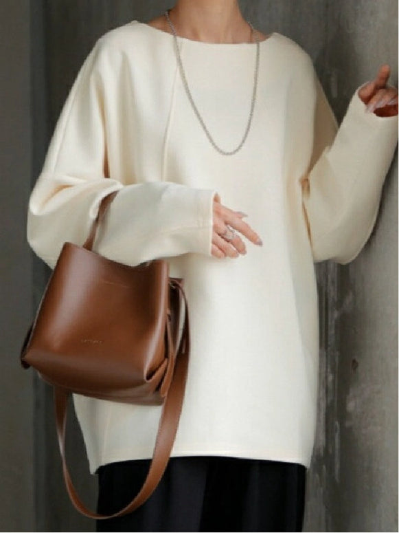 2色展開 ダンボール スウェット レディース トップス ゆったり シンプル 無地 ラウンドネック 体型カバー カジュアル 通勤 通学 秋冬コーデ 定番 人気 ID1845