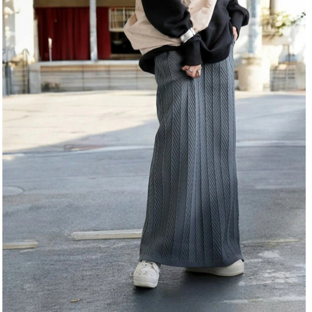 「今だけ特価」ニットスカート レディース ロング フレア 立体編み ストレート 美脚 シンプル 体型カバー 上品 秋冬新作 ID2248