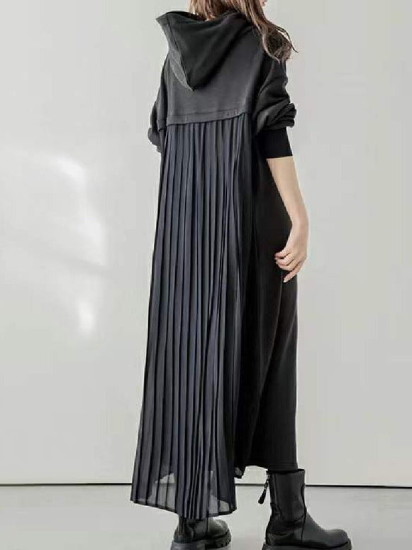 プリーツワンピース フード マキシワンピース シフォン フーディー 長袖 レディース おすすめ おしゃれ フリーサイズ 2025秋冬  ID1766