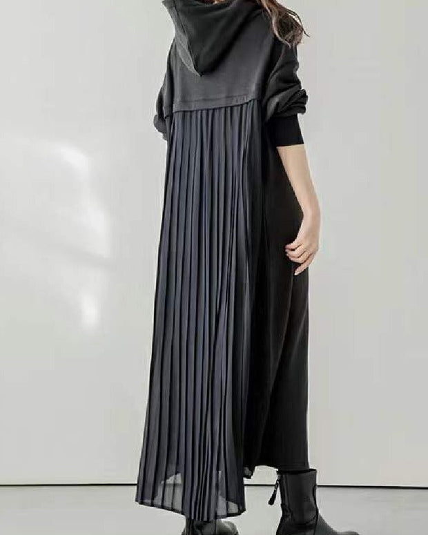 プリーツワンピース フード マキシワンピース シフォン フーディー 長袖 レディース おすすめ おしゃれ フリーサイズ 2025秋冬  ID1766