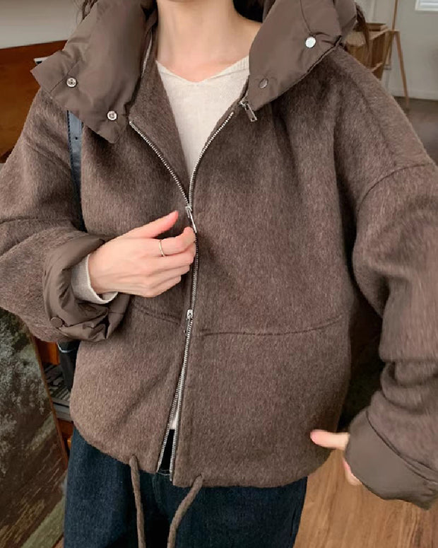 ウールコート レディース 取り外し可能 襟付き 防寒 アウター ジップアップ 短丈 秋冬 おしゃれ 体型カバー ゆったり シンプル 大人カジュアル 通勤 通学 デイリーコーデ ID2226