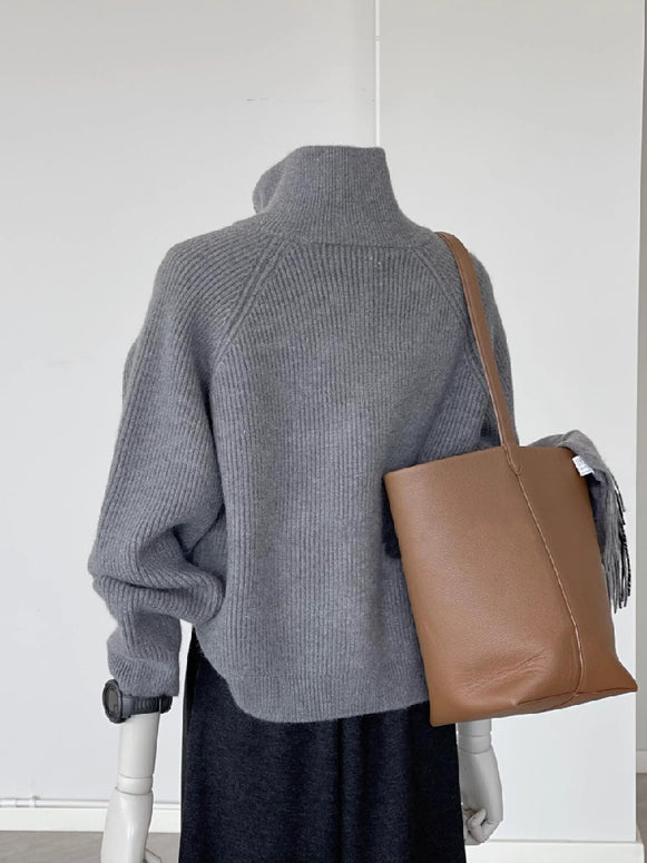 「タイムセール中！」ジップアップ ニットカーディガン レディース ハイネック セーター ジッパー付き ゆったり シンプル おしゃれ 暖かい 秋冬 新作 ID2178