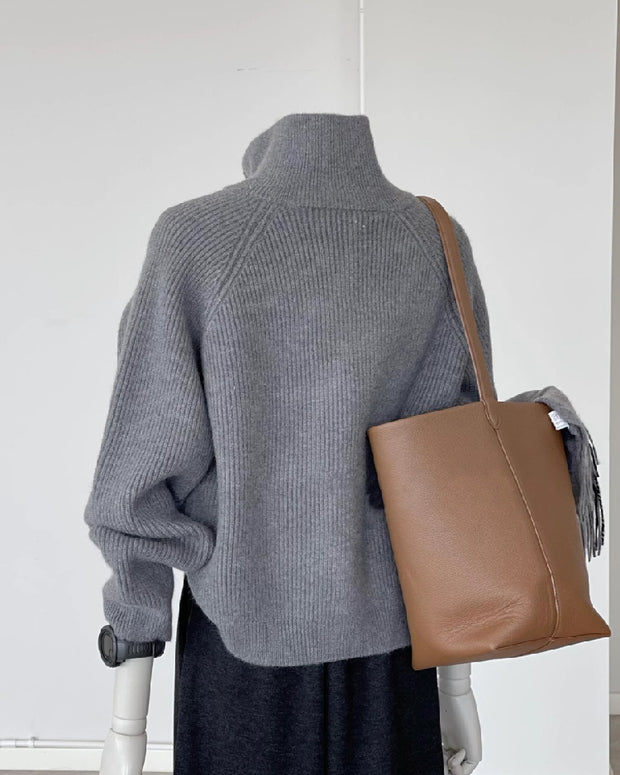 「タイムセール中！」ジップアップ ニットカーディガン レディース ハイネック セーター ジッパー付き ゆったり シンプル おしゃれ 暖かい 秋冬 新作 ID2178