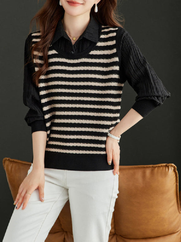 レディース トップス 長袖 ニットソー シャツレイヤード風 おしゃれ シンプル 体型カバー カジュアル きれいめ ゆったり 大人女子 着回し 重ね着風 インナー 春秋冬 4色展開 オフィス 通勤 学校 ママコーデ 定番 人気 ID1388