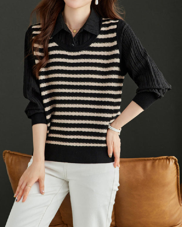 レディース トップス 長袖 ニットソー シャツレイヤード風 おしゃれ シンプル 体型カバー カジュアル きれいめ ゆったり 大人女子 着回し 重ね着風 インナー 春秋冬 4色展開 オフィス 通勤 学校 ママコーデ 定番 人気 ID1388