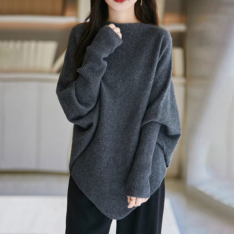 ニットセーター レディース ゆったり シンプル 無地 長袖 前後差デザイン 体型カバー 大人 きれいめ カジュアル 暖かい 秋冬 新作 ID2162