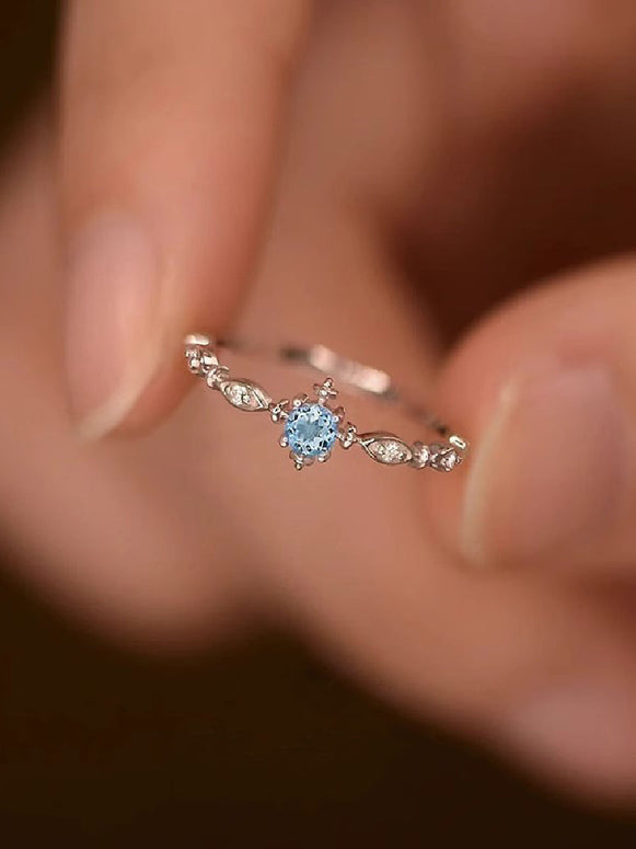 ブルーストーン オープンリング レディース 指輪 フリーサイズ 調整可能 シンプル 雪の結晶デザイン 高級感 ID1578