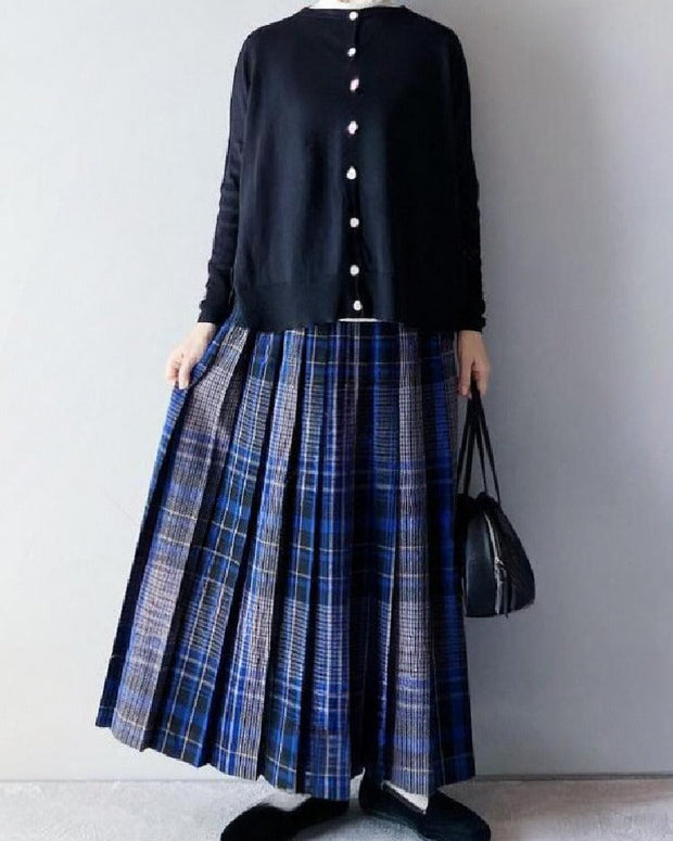 【2点セット】ラウンドネック 長袖 ネイビー 無地 ニット+ チェック柄 プリーツ スカート セットアップ fashion ootd 秋コーデ カジュアルコーデ ファッション 秋服 大人コーデ コーディネート 今日のコーデ  トレンドコーデ シンプルコーデ 着回しコーデ 大人カジュアルコーデ 大人可愛い 大人ファッション きれいめカジュアル ID1548