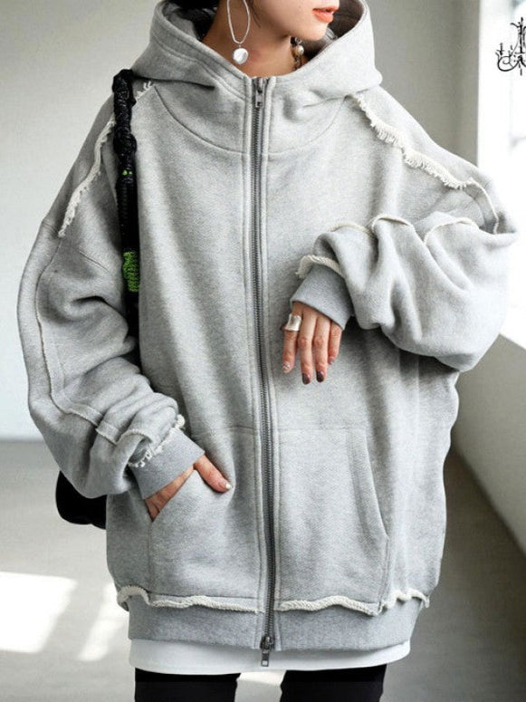 オーバーサイズ パーカー レディース フード付き ジップアップ スウェット 裏起毛 長袖 ゆったり シンプル カジュアル 体型カバー 秋冬 新作 ID1985
