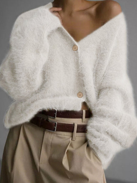 ニットカーディガン レディース 長袖 Vネック ふわふわ 柔らか シンプル 体型カバー ゆったり 大人可愛い おしゃれ 秋冬 新作 ID1912