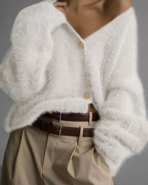 ニットカーディガン レディース 長袖 Vネック ふわふわ 柔らか シンプル 体型カバー ゆったり 大人可愛い おしゃれ 秋冬 新作 ID1912