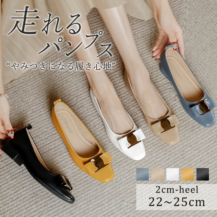 「期間限定セール」パンプス ローヒール ポインテッドトゥ リボン付き マルチカラー クラシックデザイン 浅履きタイプ 太ヒール 韓国系 おしゃれ レディース デイリーコーデ ID442