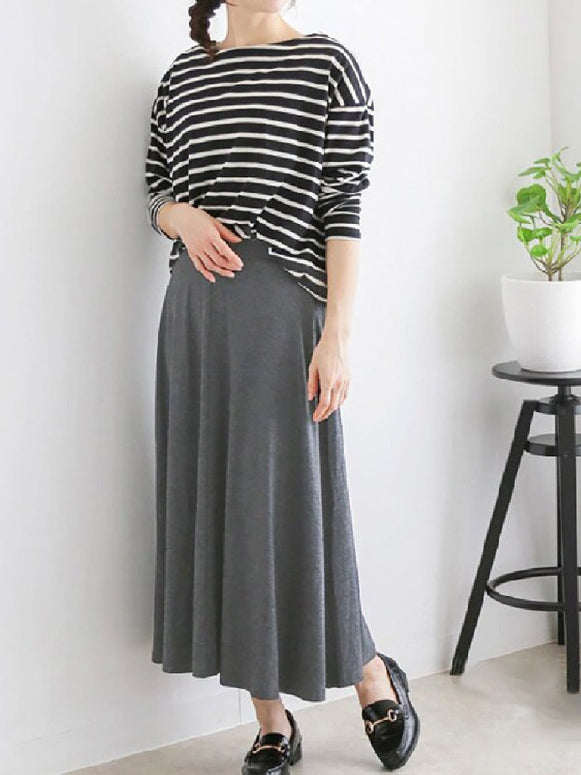 5色展開 ロングフレアスカート Aラインスカート ハイウエスト 体型カバー 無地 上品 カジュアル 通勤 お出かけ 春夏秋 レディース ID1279