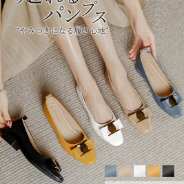 「期間限定セール」パンプス ローヒール ポインテッドトゥ リボン付き マルチカラー クラシックデザイン 浅履きタイプ 太ヒール 韓国系 おしゃれ レディース デイリーコーデ ID442