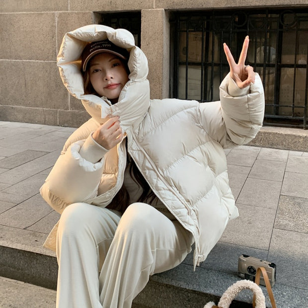 ショートダウンジャケット レディース 暖かい 中綿 アウター 防寒 ゆったり カジュアル 冬コーデ フード付き ID2285