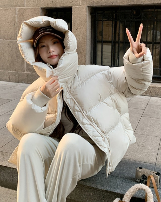 ショートダウンジャケット レディース 暖かい 中綿 アウター 防寒 ゆったり カジュアル 冬コーデ フード付き ID2285