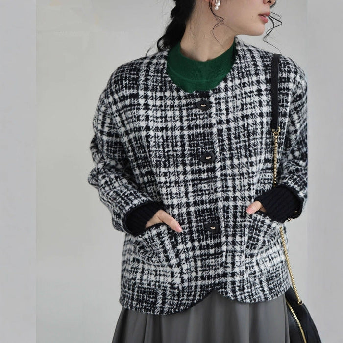 「限定価格は今だけ！」チェック柄 ジャケット レディース きれいめ 大人カジュアル ゆったり おしゃれ 上品 アウター 通勤 防寒 秋冬 ID2238