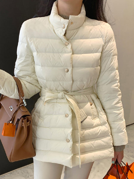 ウエストマーク 中綿ジャケット レディース あったか 立ち襟 ベルト付き 防寒 アウター 冬 通勤 きれいめ 上品 ID2267