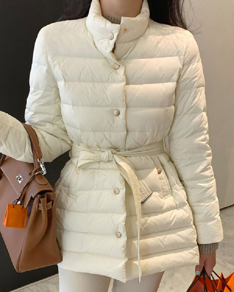 ウエストマーク 中綿ジャケット レディース あったか 立ち襟 ベルト付き 防寒 アウター 冬 通勤 きれいめ 上品 ID2267