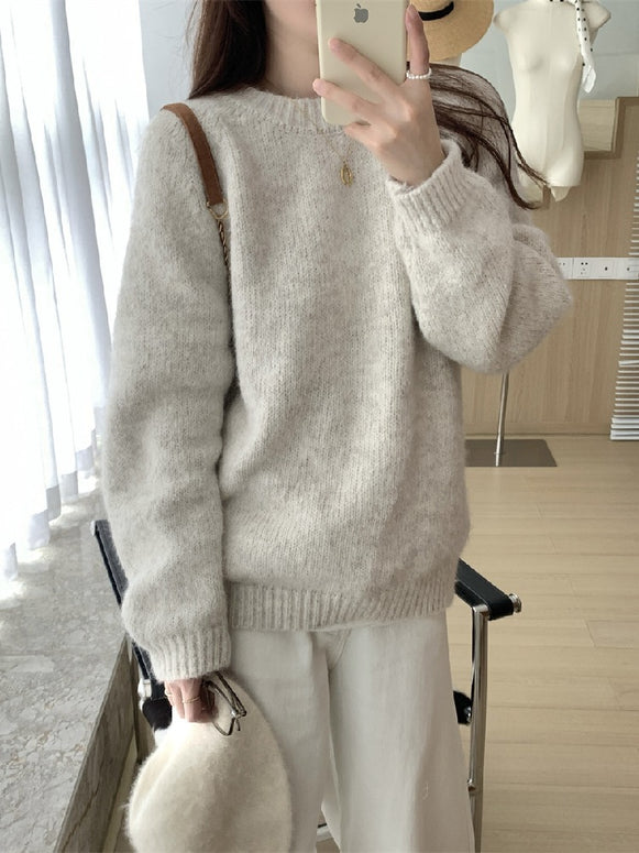 「超得！ブラックフライデー」クルーネック ニットセーター レディース 無地 シンプル ゆったり 長袖 ふんわり 柔らかい きれいめ 大人カジュアル 秋冬 新作 ID2167