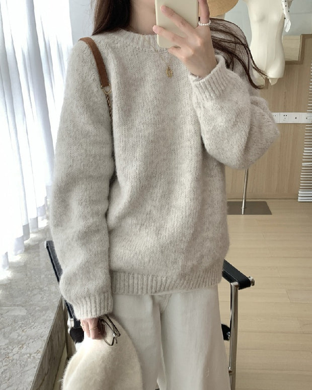 「超得！ブラックフライデー」クルーネック ニットセーター レディース 無地 シンプル ゆったり 長袖 ふんわり 柔らかい きれいめ 大人カジュアル 秋冬 新作 ID2167