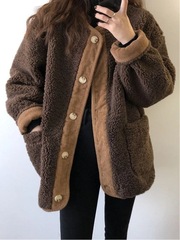 「年末前の大感謝祭」ボアジャケット レディース コーデュロイ切り替え ゆったり ショート丈 アウター 暖かい カジュアル 可愛い 秋冬 新作 ID2096