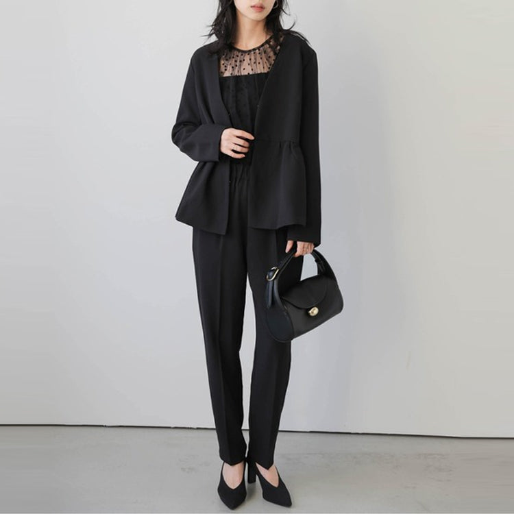 激安バーゲン！レディース パンツセット 春秋新作 通勤 入学式 入園式 ビジネス Vネック パッチワーク ジャケット 着回し ノーカラー ジャケット フォーマル春 母親 テーパードパンツ ママスーツ 母 30代 入学式 パンツスーツ 大きいサイズ きれいめ 体型カバー ID322