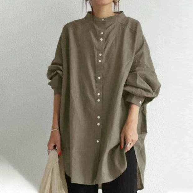 ID105 Shirt Long Sleeve Cut and Sew Simple Plain Loose Fit Relaxed Design Basic Style Women's Body Covering Great for Mixing and Matching Everyday Coordination 