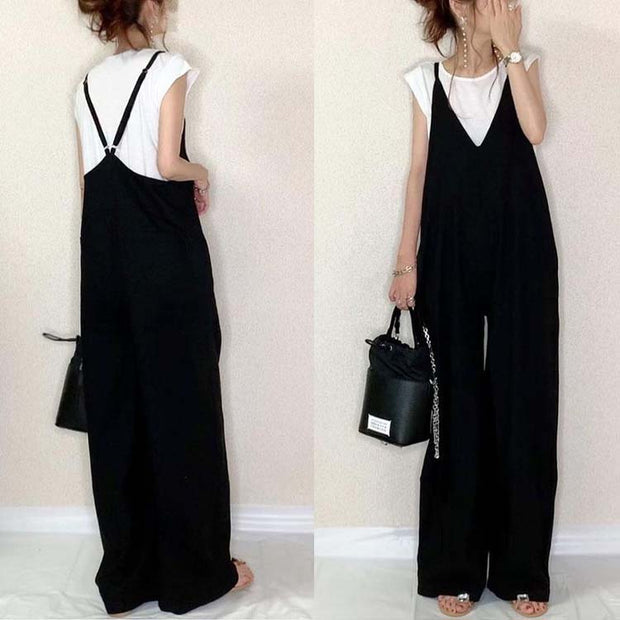 サロペット 着回し万能 細ストラップ ビックシルエット 無地 Vネック  ファッション カジュアル キュート ID242