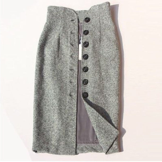 ウールスカート レディース タイトスカート ハイウエスト ボタン付き 上品 きれいめ 通勤 オフィスカジュアル エレガント 体型カバー 秋冬 新作 ID1923