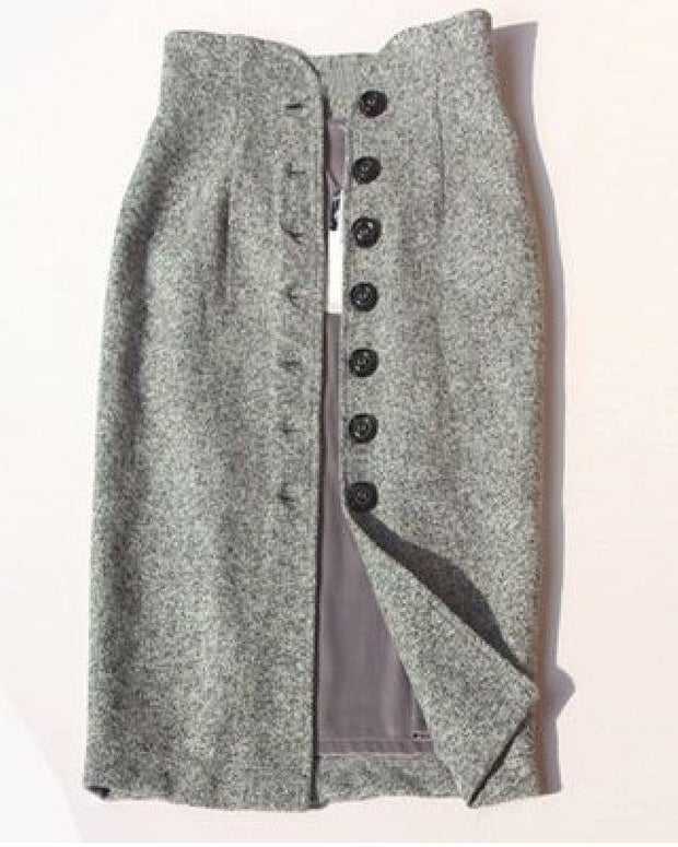 ウールスカート レディース タイトスカート ハイウエスト ボタン付き 上品 きれいめ 通勤 オフィスカジュアル エレガント 体型カバー 秋冬 新作 ID1923