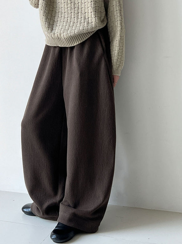 裏起毛 ワイドパンツ レディース ゆったり 体型カバー ウエストゴム 楽ちん 暖かい ボトムス カジュアル シンプル 秋冬コーデ リラックスパンツ フレアシルエット おしゃれ 大人女子 デイリーに使える ID2317