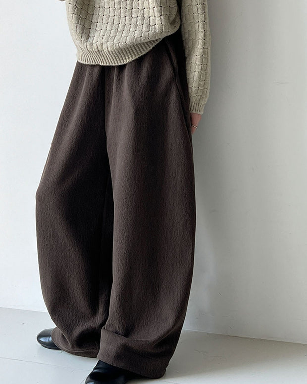 裏起毛 ワイドパンツ レディース ゆったり 体型カバー ウエストゴム 楽ちん 暖かい ボトムス カジュアル シンプル 秋冬コーデ リラックスパンツ フレアシルエット おしゃれ 大人女子 デイリーに使える ID2317
