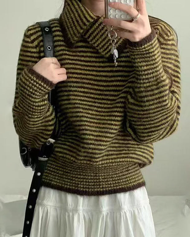 ボーダー タートルネック ニット レディース ゆったり ルーズフィット 長袖 暖かい 柔らかい 体型カバー レトロ カジュアル 秋冬 新作 ID2124
