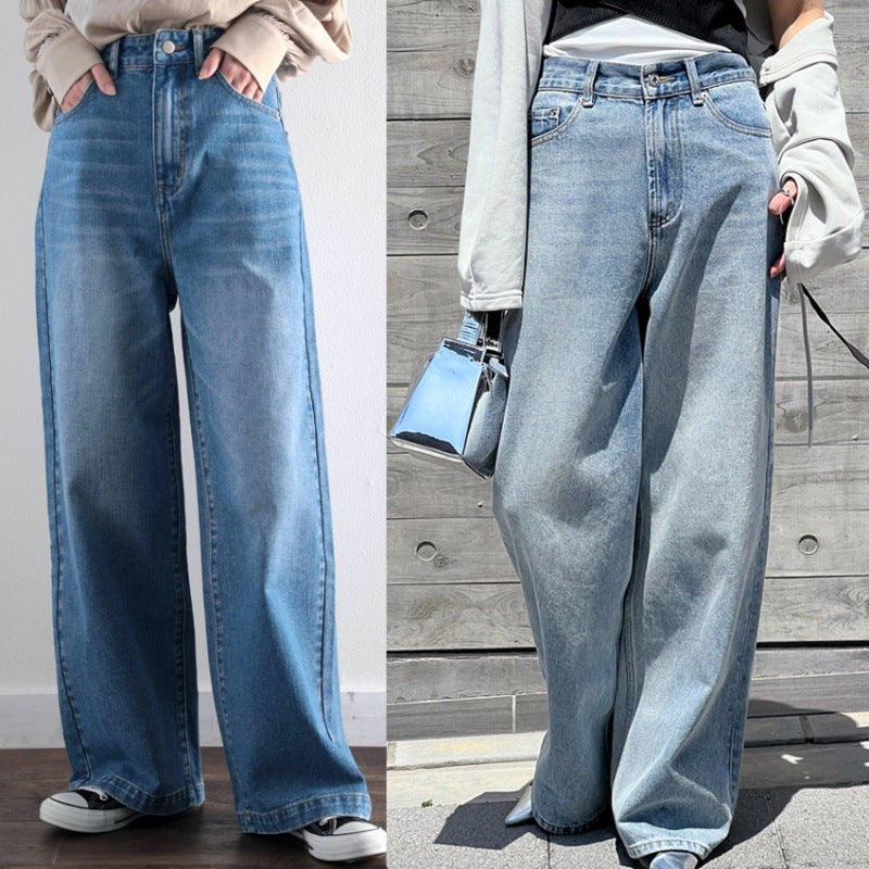 【244】[売れ筋1位獲得！]美シルエット ハイウエストルーズデニムパンツ レディース ストレート ワイドシルエット 着回し力抜群 2025春夏新作 韓国風 カジュアル