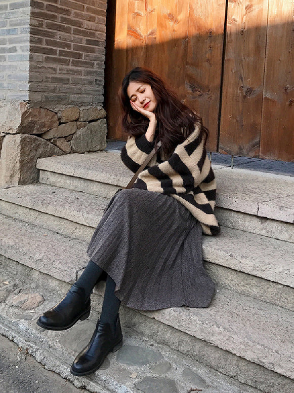 ロングスカート レディース プリーツスカート 無地 ウール調 Aライン ハイウエスト 体型カバー エレガント カジュアル 通勤 お出かけ 着回し フェミニン マキシ丈 スカート 秋冬 ID1535