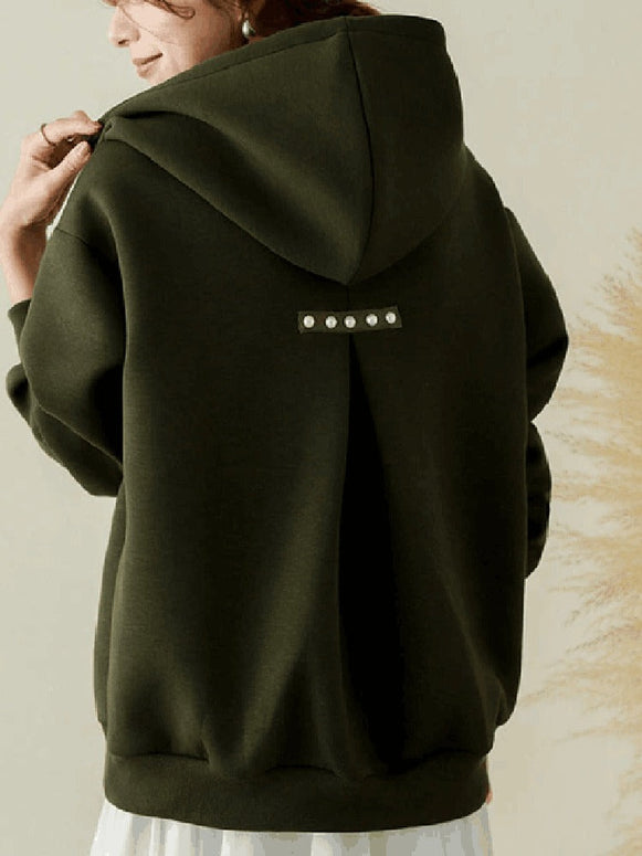 【5色展開】デザイン感 バックパール プルオーバー パーカー フーディー 長袖バックタック トレーナー フェミニン スウェット ID1767