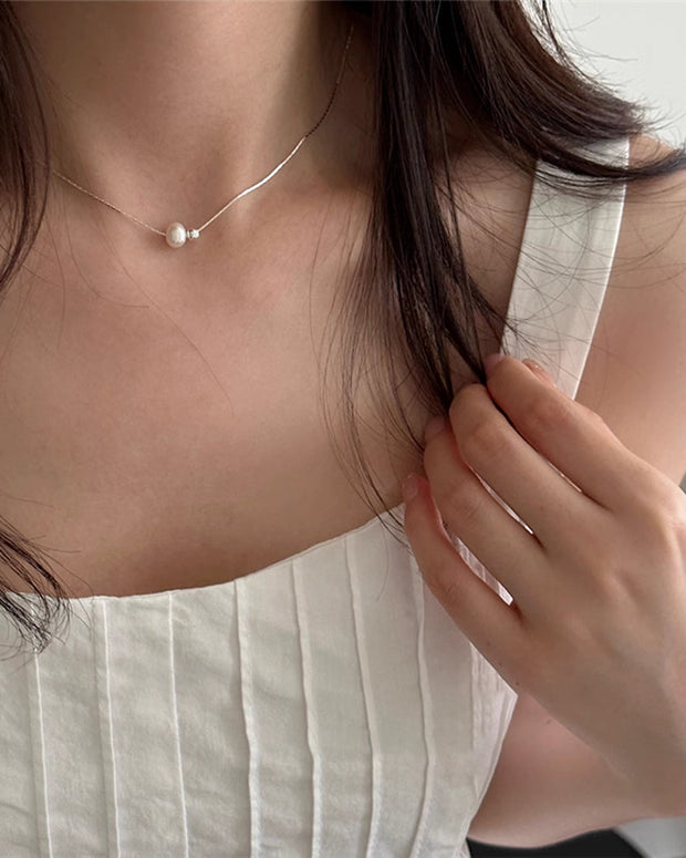 パール チタン鋼 ネックレス レディース シンプル おしゃれ 上品 アクセサリー デイリーコーデ ロックボーン チェーン ID1785
