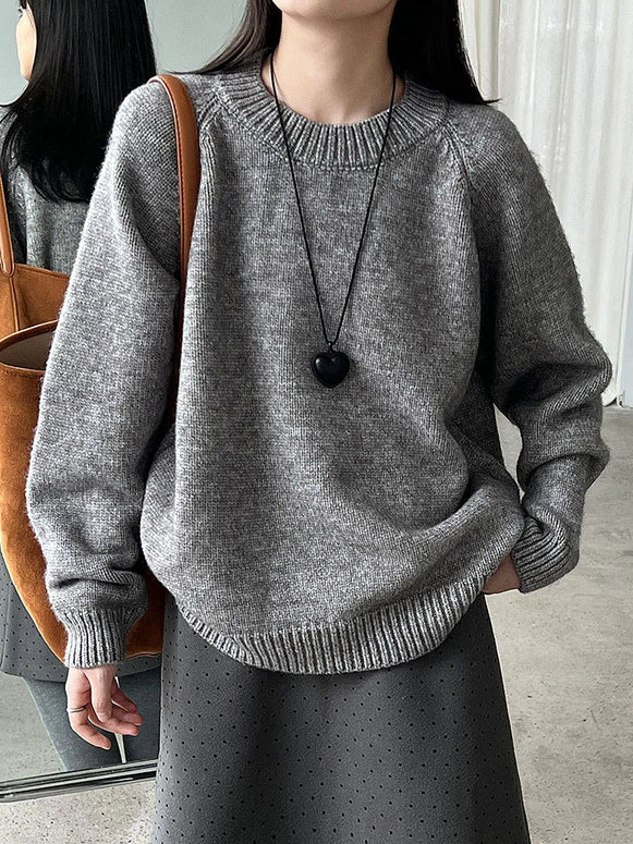 5色展開 ラウンドネック ニット セーター レディース ゆったり シンプル 体型カバー 暖かい ニットトップス カジュアル 通勤 おしゃれ 秋冬コーデ 大人女子 デイリー服 ID2305